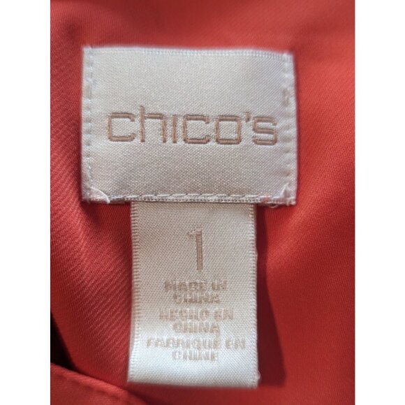 Chico's Zip Pocket Button-UP Campbell Blouse Roll-Tab Sleeves Semi Sheer Sz M - Picture 7 of 10